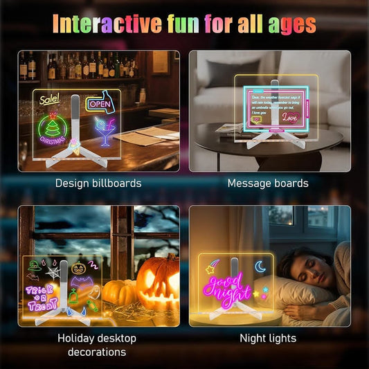 ✨ Acrylic LED Writing Board  Reusable Clear Message & Drawing Board for Kids