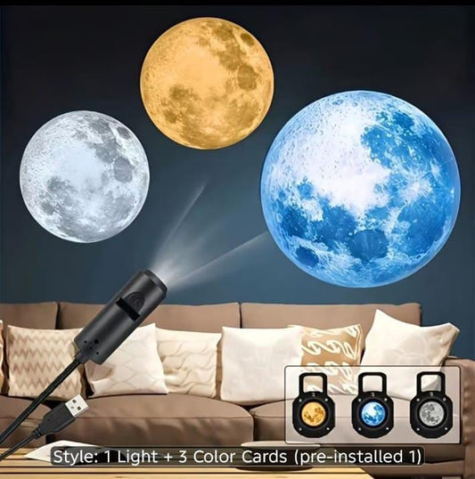 USB 6-Mode Planetary Projector Lamp with 360° rotating Moon, Earth, Mars, Jupiter and Sun projections for bedroom décor and kids' rooms.